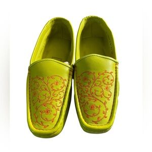 NWT COLE HAAN EMBROIDERED LEATHER DRIVING LOAFERS ORANGE 🍊 GREEN MOCCASINS 6